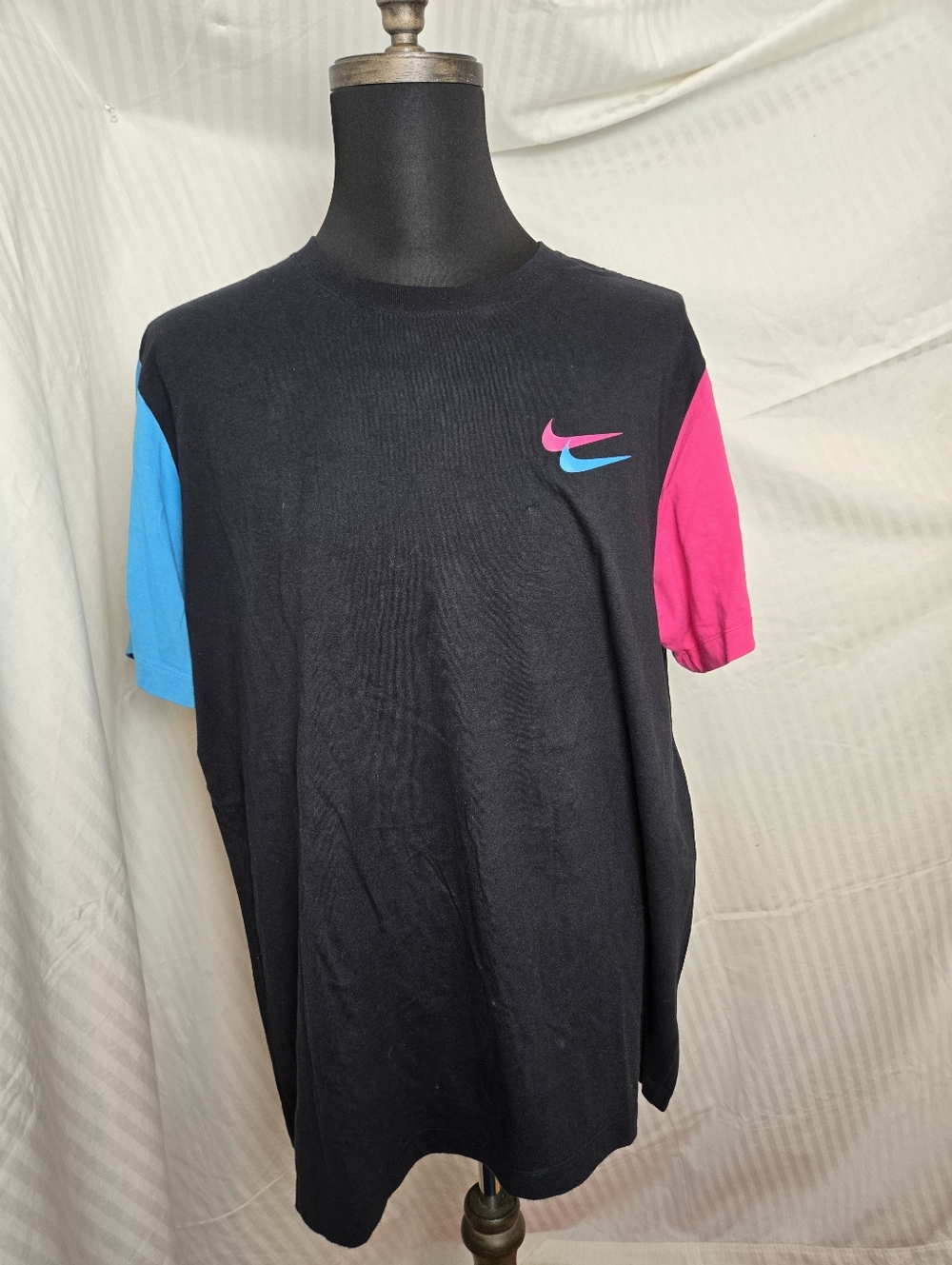 Nike Black Tee with Pink & Teal Swoosh. TM